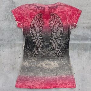Y2K mcbling crystal wing burnout t shirt by R23